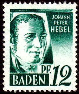 Badische Briefmarke - J. P. Hebel - 12 Pf blaugrün