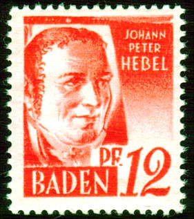 Badische Briefmarke - J. P. Hebel - 12 Pf rot