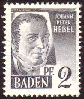 Badische Briefmarke - J. P. Hebel - 2 Pf grau