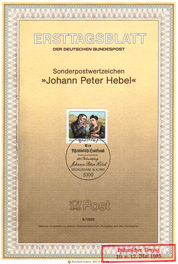 J. P. Hebel - Briefmarke Ersttagsblatt1985